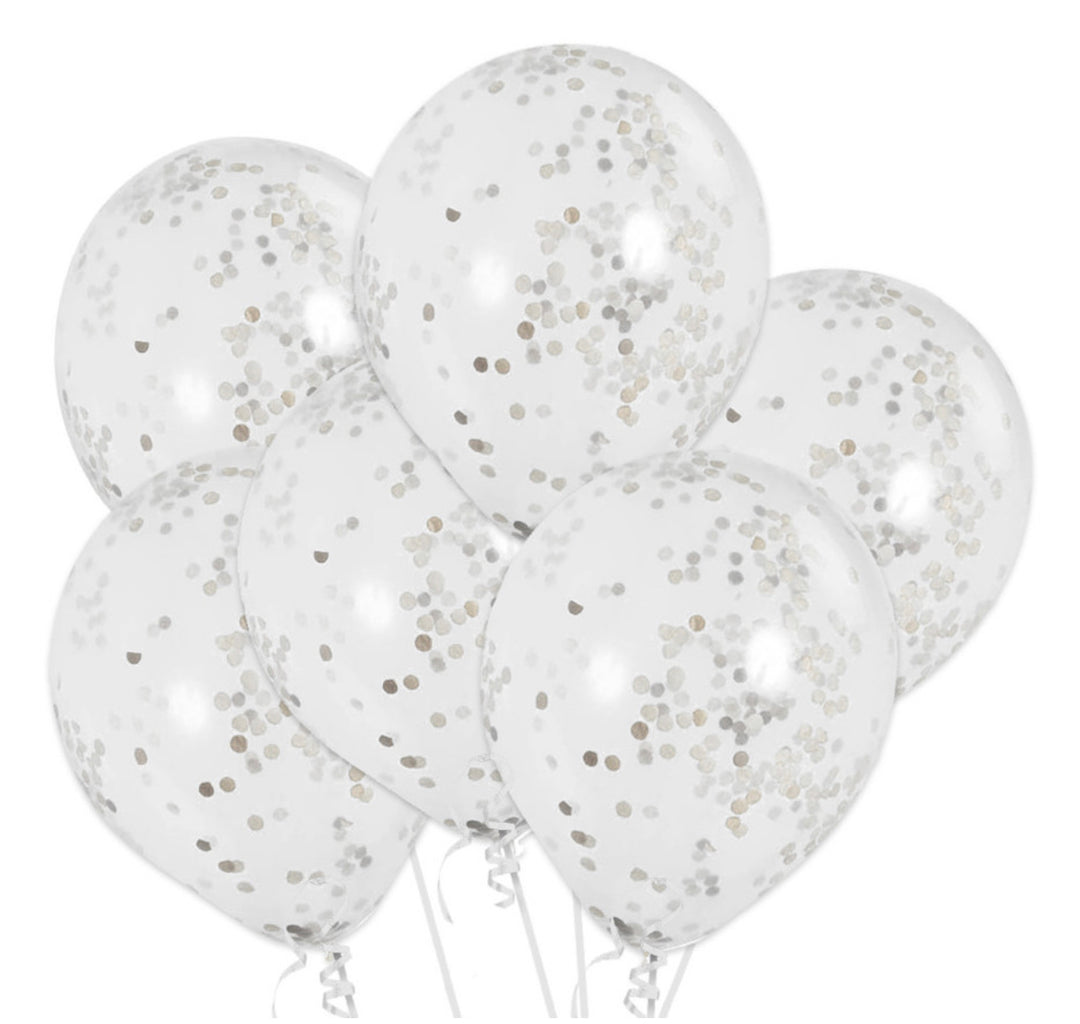 Silver Confetti Latex Balloon (package of 6)